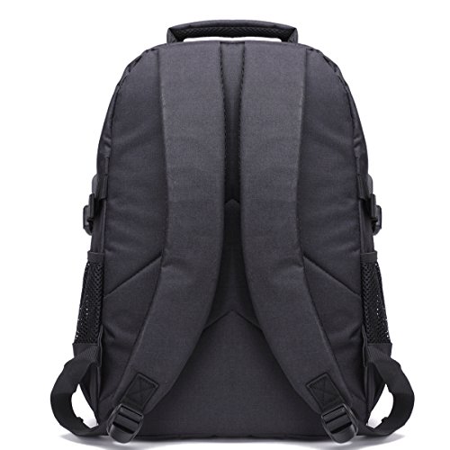Hozee Schulrucksack Rucksack mit usb ladeanschluss und 15 6 Zoll laptopfach f  r Schule Reise Camping Outdoor Sport -Schwarz