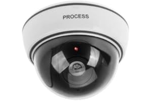 BW Outdoor Indoor Fake Imitation IR Dome CCTV Blinking Red LED Flashing Light Surveillance Security Dummy Camera with Warning Sticker - White