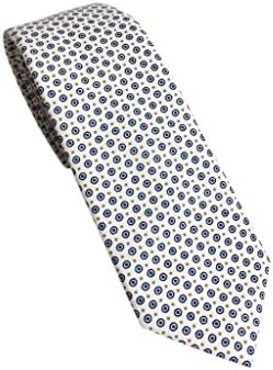 White Skinny Tie Blue Red Circles Cotton