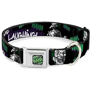 Buckle-Down Dog Collar Seatbelt Buckle Joker Die Laughing Haha Black Purple Green 15 to 26 Inches - Large1.0 Inch Wide, Multicolor