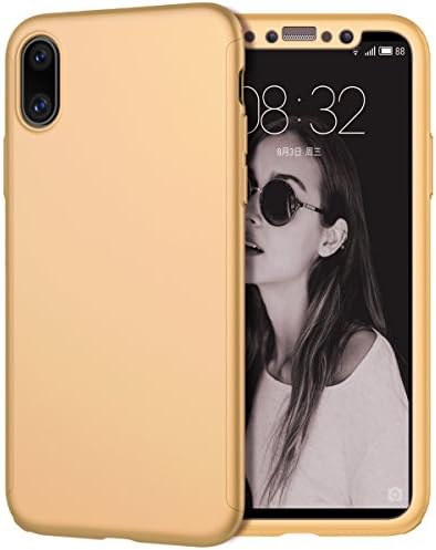 iPhone X Case, KGD case [Perfect Fit] 360 Degree All-around Ultra Thin Full Body Coverage Protection Dual Layer Hard Slim Case + Tempered Glass Screen Protector For iPhone X-Gold
