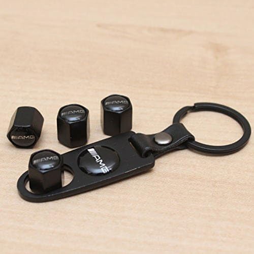Mercedes AMG Air Valve Dust Caps Covers with Key Ring Chain (4 pcs caps)