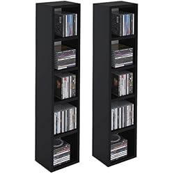 IDIMEX Etagères modulables Musique pour CD et DVD, Lot de 2 Meubles de Rangement en Colonne avec 10 Compartiments, en mélaminé Noir Mat
