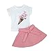 Produktbild feiXIANG 2pcs neugeborene kinder T-shirt Kleid mädchen tops + Bowknot solid rock outfits set kleidung Baby Kinder Mädchen Sommer Kurz Kleid Rundhals Blusen (140, Rosa)