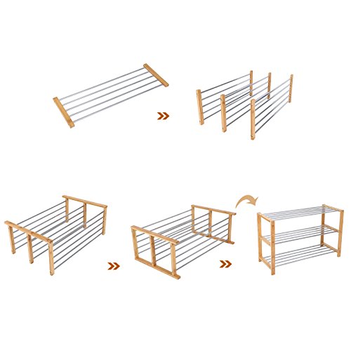 Songmics Schuhregal Schuhablage Schuhständer Schuhschrank Bambus-Edelstahl Badregal Regal 3 Etagen 80 x 50 x 30 cm LBS03N - 5