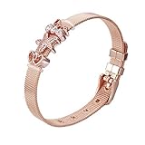 Heideman Armband Damen Mesh aus Edelstahl Silber oder Rosegold farbend poliert Armkette mit Charms Charmband für Frauen mit Swarovski Zirkonia Stein Weiss als Bracelet Crystal hb2817-8-1