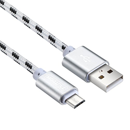 Micro USB Kabel, TYJTECH 2-Pack 6.5FT/2M Micro USB Schnellladekabel Geflochtenes Kabel High Speed Sync für Android Smartphones, Samsung Galaxy, HTC, Huawei, Sony, Nexus, Nokia, Kindle und mehr (Silber) - 3