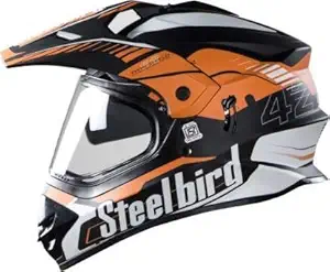 Steelbird Airborne Off Road Motocross High Impact ABS Helmet with Double Visor (Large, Matt Black/Orange)