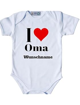 Baby Body Bio Bodysuit Shortsleeve I Love (Herz) Oma & Wunschname Strampler