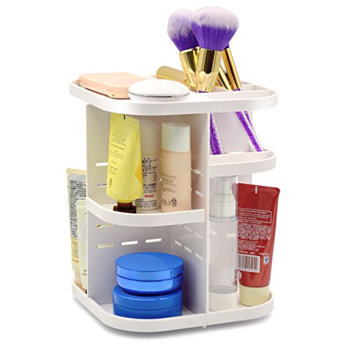 Becoyou 360 Grad Drehbarer Kosmetikorganizer Make up Organizer Multifunktionale Aufbewahrungsbox für Schminke, Gesichtswasser, Cremes, Kosmetikpinsel und Lippenstifte, Weiß