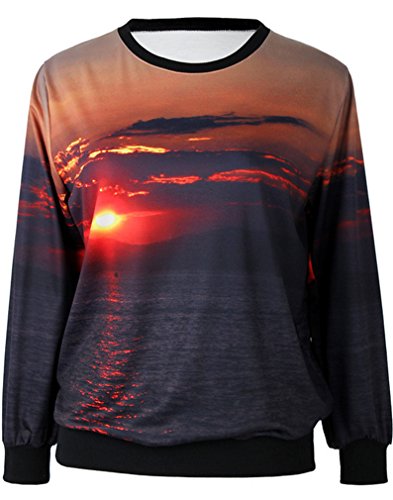 Thenice Women's Digital Print Pullovers Sweatershirts T Shirts (Seaside sunrise)