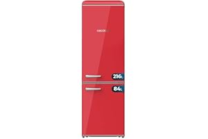 Cecotec Frigorífico Combi Retro de 300L Bolero CoolMarket Combi Origin 300 Red E. Altura 191,5cm y 60 Ancho, Control de Temperatura, Tirador Cromado y Bandejas de Cristal, Rojo