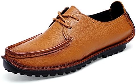 Men's Loafers Casual Slip Ons Driving Office Work School Shoes Soft Cow Leather Flats Yellow QIANLING COLLECTION UK8.5