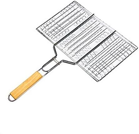 Nola Sang Steel Chroming Barbecue Grilling Thicker BBQ Basket Roast Folder Tool with Wooden Handle (1PCS), Size 34*21cm.