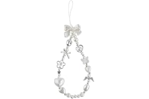 RUIYDZ Weiß Schlüsselanhänger Damen Handykette Perlen Bow Charms Anhänger Schlüsselring Handyanhänger Taschenanhänger Schlüsselringe Handy Anhänger White Pearl Keychain Cute Phone Charm Accessoires