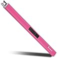 SUPRUS Fluorescent Lighter Glows in Dark Arc Windproof Flameless USB Rechargeable Lighter with Safety Lock for Candle BBQ Camping Party (Pink)