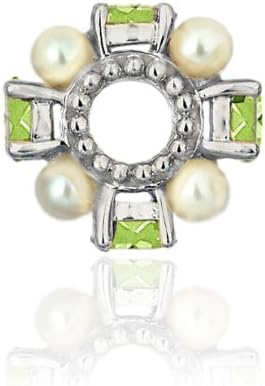 Storywheels Charm Silver Peridot and Pearl Wheel Containing 4 Peridots, 4 Pearls (1 Piece)