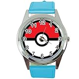 taport Pokemon Quarzuhr Blau Leder Band + Gratis Ersatz Batterie + Gratis Geschenkverpackung