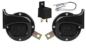 Skoda Type windtone Square Shape Horn with Relay for All Bikes (Set of 2, Black)