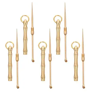 ARTIBETTER 5Pcs Brass Ear Spoon Toothpick Keychain Portable Earwax Remover Multifunctional Earwax Spoon Ear Pick Cleaner Pocket Toothpick Metal Toothpick Holder for Outdoor Picnic Camping Travel