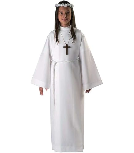 Tunica Prima Comunione Unisex Con Bordo Oro A Rombi - Tessuto Vaticano 100% Poliestere, Fatto In Italia, Omaggio Crocifisso - 6