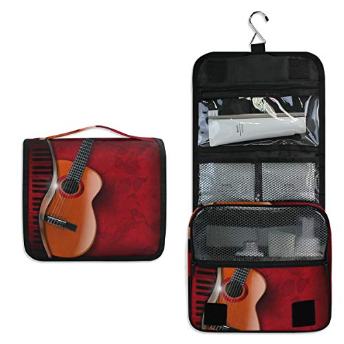 Preisvergleich Produktbild DOSHINE Kulturtasche für Musikgitarre, Klavier, rote Blumen, zum Aufhängen, große Aufbewahrung, Make-up-Tasche für Damen, Mädchen, Reisen, Badezimmer
