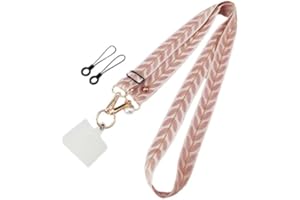 GEHANICO Long Bandoulière Réglable Pour Téléphone Portable Sangle Large En Tissu Pour Femme Tour De Cou Corde Perlée à Suspendre Cordon Telephone Portable Tour De Cou Telephone Universelle (Rose)