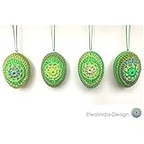Ostereier Dekoeier gehäkelt Handarbeit, Grün Ton in Ton, mit Satinband zum Aufhängen, 4er-Set