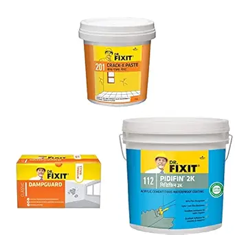 DR. FIXIT 201 Crack X Paste, 1Kg & DR. FIXIT 112 Pidifin 2K 2-Parts Flexible Acrylic Cementitous Waterproofing & Dampguard Classic Damp-Proof Coating For Internal Walls and RCC Water Tanks - 1Kg