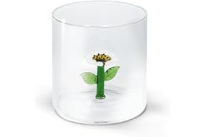 WD Lifestyle Bicchiere in vetro borosilicato. Capacità 250 ml. Decoro margherita.