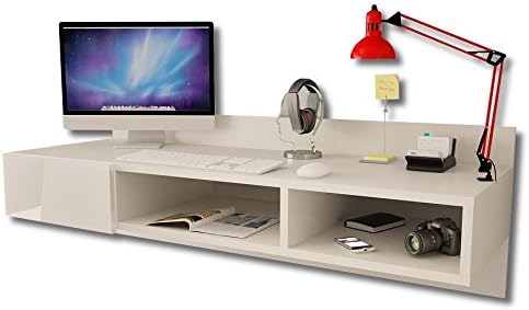 New 2017! Modern Floating Wall Mounted Desk with Gloss Drawer (White Matt + White Gloss)