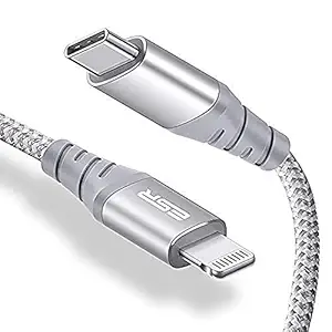 ESR USB-C to Lightning Cable, (2 meter, MFi-Certified), PD Fast Charging Cable for iPhone 13/13 mini/13 Pro/13 Pro Max/12/12 mini/12 Pro/12 Pro Max/11/XR/XS Max/XS/X/8, Braided Nylon, Silver
