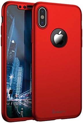 iPhone X Case iPaky 360 Full Body Protection Cover [Slim-Fit] [Anti-Scratch] [Shock Absorption] [Supports Wireless Charging] for 5.8" Apple iPhone X / 10 (iPhone X, red 5.8")