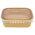 D MART Kraft Paper Salad Box - 750cc Square Lunch Box With PP lids, Oil and Water Resistant - Ideal for Takeaway, Fitness Lunch, Salad - Pack of 50