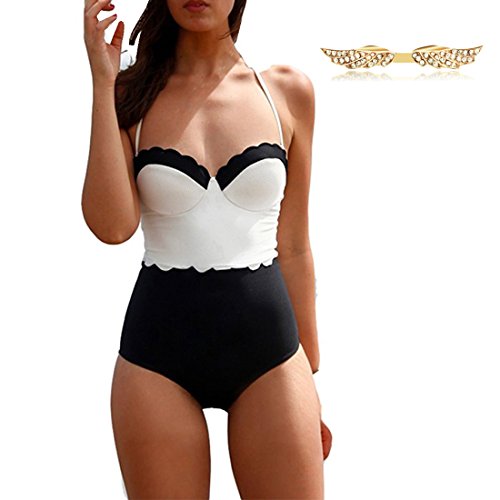 BYD Mujeres Trajes de una pieza Cintura Alta Vintage Bañador Push Up 