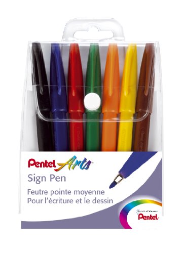 Pentel Sign Pen S527 Etui mit 7 Filzstiften fein Acrylfarbe 7 Farben