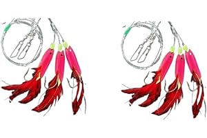 BLNTACKLE76 Set 2 Dorschvorfächer, Pilk-Vorfach von Jenzi, 3 Arme Gummifisch Leuchtend Norwegen fertig montiert Länge 140cm, Hakengröße 6/0, Schnurstärke 0,80mm + gratis Petri Heil! Aufkleber