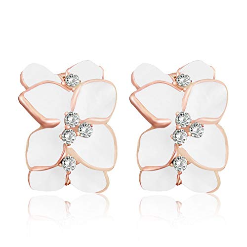 Macxy - Hermoso diseño al por Mayor Pendientes de aro de Color de Flor de Cristal austríaco [White]