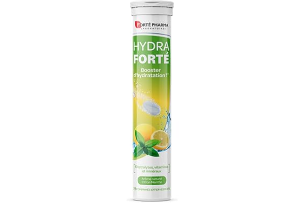 Forté Pharma - Hydra Forté Citron Menthe - Electrolyte hydratation - Vitamine C Magnesium, Vitamine D, Minéraux - Sport, Chaleur, Voyage - 24 comprimés cffervescents (1-2/Jour, 24 Jours)