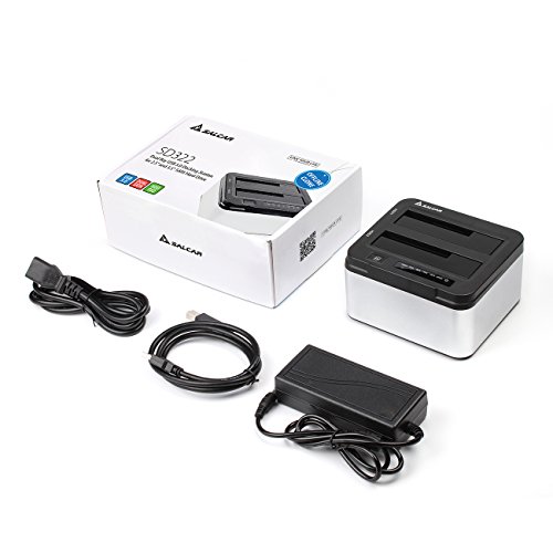 Salcar USB 3.0 Offline Klon Docking Station mit 2 Einschüben, optimiert für HDD/SSD Festplatte, 2,5″ und 3,5″, 2,5 und 3,5 Zoll (SATA I / II / III), inklusive USB 3.0 Kabel und 12V 4A Netzteil, unterstützt 2x 6TB (Silber) - 7