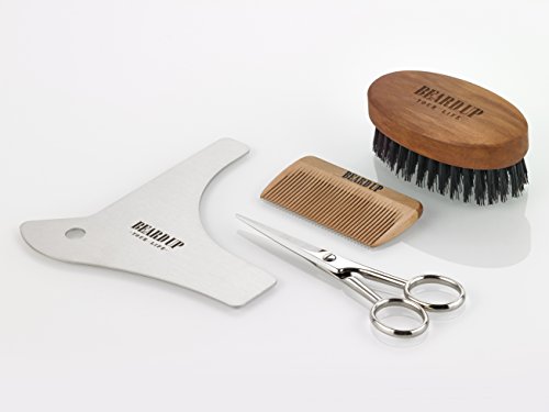Premium Bartpflege Set | Bart Schablone, Bartkamm, Bartbürste und Bartschere | Rasur –Ergebnisse wie vom Barbier | wohltuende Pflege | gleichmäßiges auftragen von Bartöl | Detailarbeiten | einfaches Styling | Made in Germany | Gratis E-Book - 2