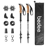 bedee Bâtons de Randonnée, baton de marche - Pliables Légers 100% Fibre de Carbone Bâtons de Marche Nordique avec Poignées en Liège, Serrures Rapides, Tout Terrain Accessoires et Sac de Transport