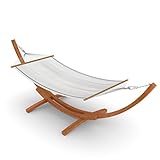 XXL Outdoor Hängematte Trinidad mit gesticktem Muster-Streifen | Stabhängematte wollweiß | atmungsaktiv | Spreizstab - 5