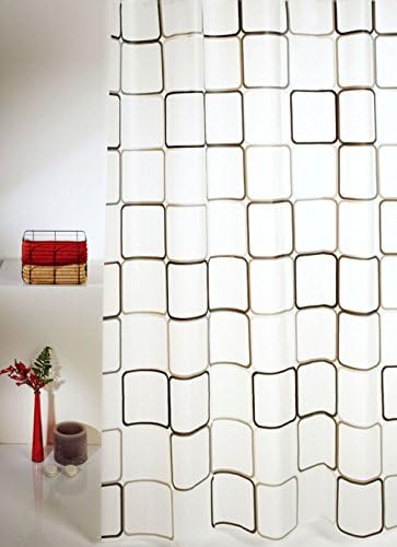 Shower Curtain QUADRO 71x79 inch (180x200 cm) (Grey/Black) incl. 12 Rings Modern and Trendy
