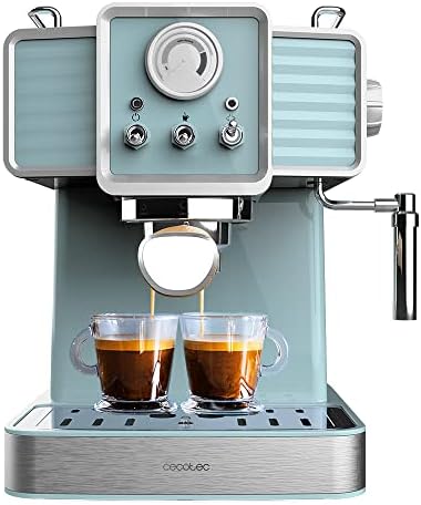 Cecotec Macchina da Caffè Espresso Power Espresso 20 Tradizionale Light Blue. 1350 W, Espresso e Cappucicno, 20 Bar e Thermoblock, Vaporizzatore, Manometro, Design Vintage, Capacità 1,5 Litri