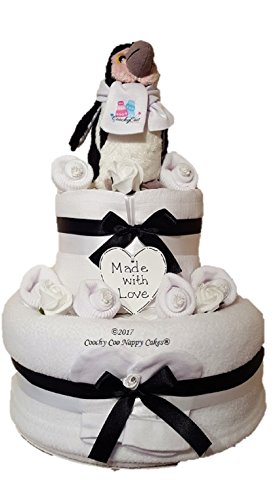 Two Tier Baby Penguin Unisex Nappy Cake Baby Gift Hamper - FAST AND FREE Delivery