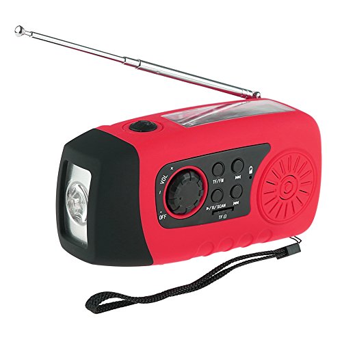 IntiPal FM Solar Radio Solarradio mit Kurbel Kurbeldynamo LED Taschenlampe Notfall Ernstfall USB Handy Ladegerät Camping Outdoor (Rot)