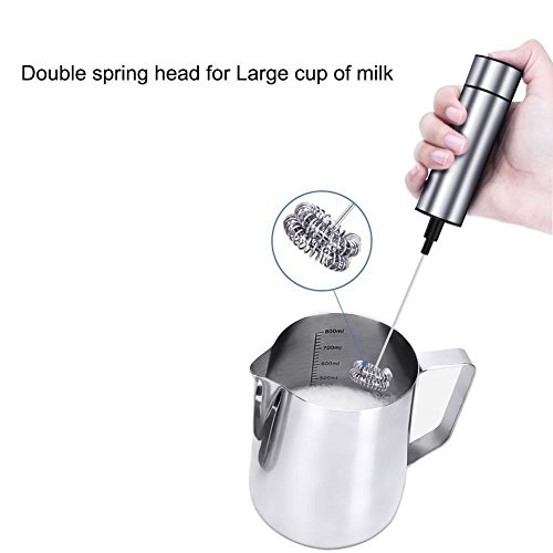 GOSCIEN Elektrische Milchschäumer, Batteriebetriebener Quirl Für Cremiger Milchschaum Kaffee, Edelstahl Standfuß, Grau - 3