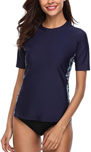 Attraco Womens Rashguard Short Sleeve Rash Vest Athletic Swimming Top Surfing Suit Navy XX-Large