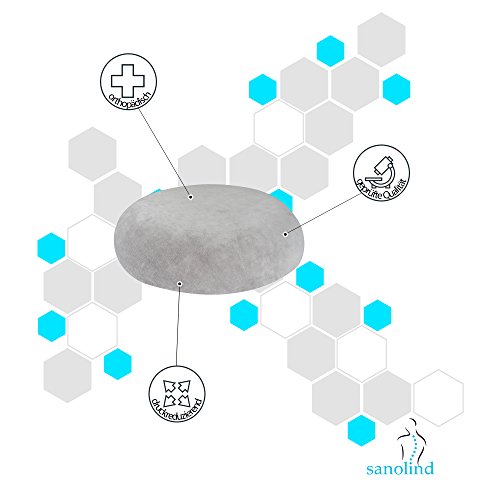 Hilfe bei akuten Sitzbeschwerden! Orthopädischer Sitzring bei Rücken- / Steißbein- und Hämorrhoidenschmerzen. Schmerzlindernd durch ringförmige Öffnung in der Mitte. Sanolind® Markenqualität. (Grau) - 2